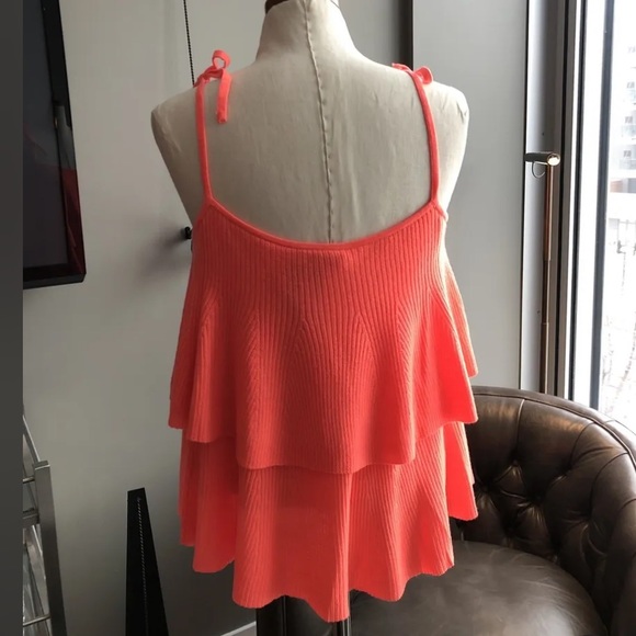 New J. Crew Merino Wool Tiered Top in Neon Flame Size Medium - Picture 4 of 5